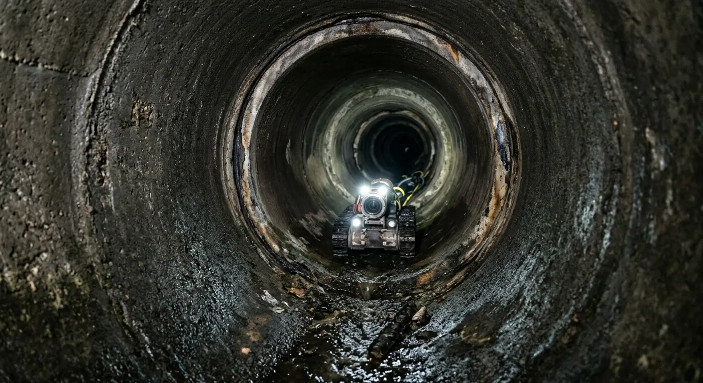 Robotic sewer camera inspecting pipe interior for Sewer Line Cleaning in Severance